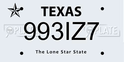 993IZ7 Texas License Plate