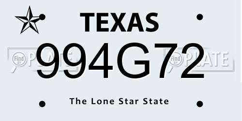 994G72 Texas License Plate
