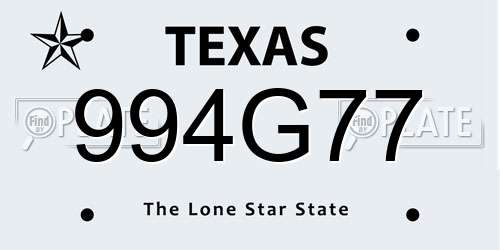 994G77 Texas License Plate