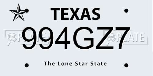 994GZ7 Texas License Plate