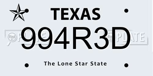 994R3D Texas License Plate