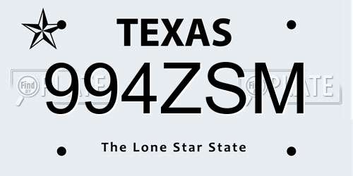 994ZSM Texas License Plate
