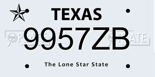 9957ZB Texas License Plate