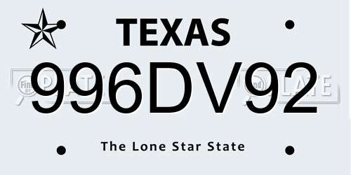 996DV92 Texas License Plate