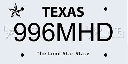 996MHD Texas License Plate