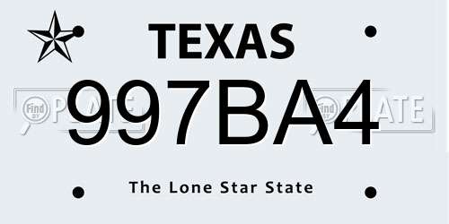 997BA4 Texas License Plate