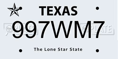 997WM7 Texas License Plate