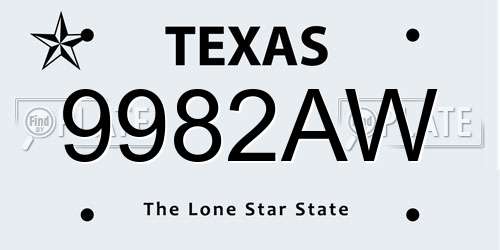 9982AW Texas License Plate