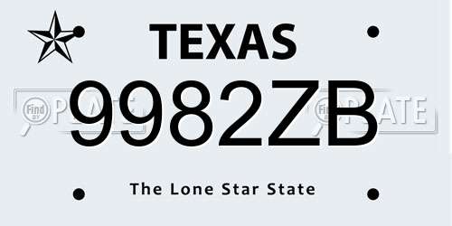 9982ZB Texas License Plate