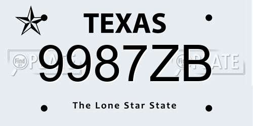9987ZB Texas License Plate
