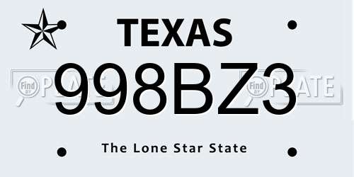 998BZ3 Texas License Plate