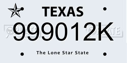 999012K Texas License Plate