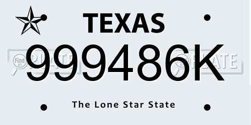 999486K Texas License Plate
