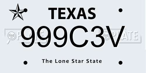 999C3V Texas License Plate