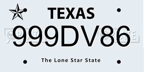 999DV86 Texas License Plate