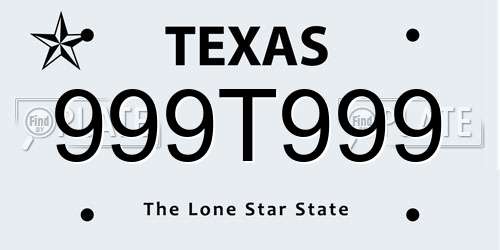999T999 Texas License Plate