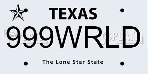 999WRLD Texas License Plate