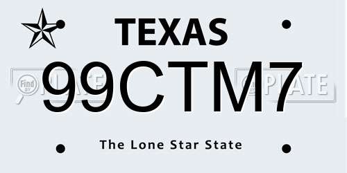99CTM7 Texas License Plate