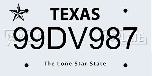 99DV987 Texas License Plate