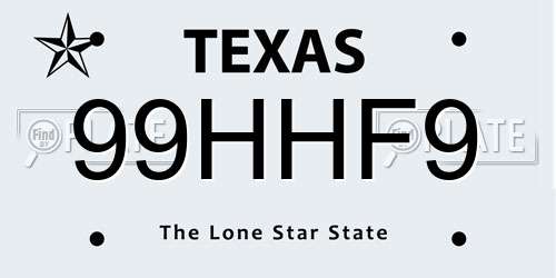 99HHF9 Texas License Plate