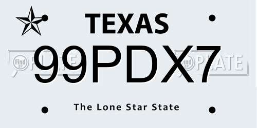 99PDX7 Texas License Plate