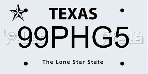 99PHG5 Texas License Plate