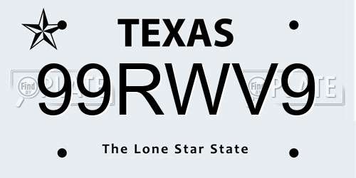 99RWV9 Texas License Plate