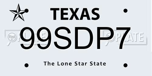 99SDP7 Texas License Plate