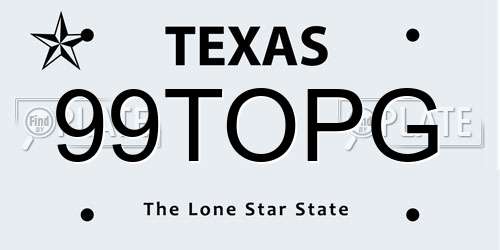 99TOPG Texas License Plate