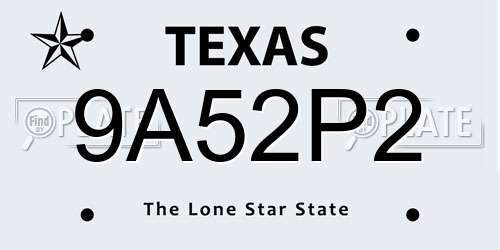 9A52P2 Texas License Plate