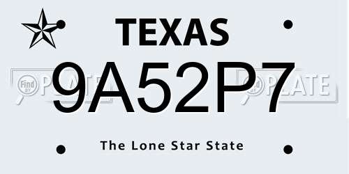 9A52P7 Texas License Plate