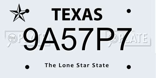 9A57P7 Texas License Plate