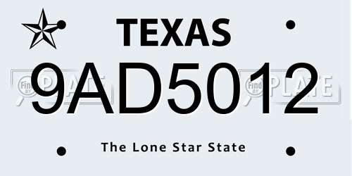 9AD5012 Texas License Plate