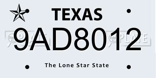 9AD8012 Texas License Plate