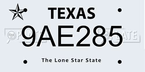 9AE285 Texas License Plate