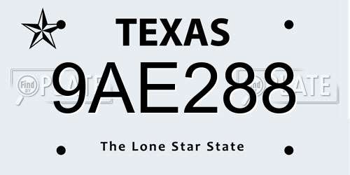 9AE288 Texas License Plate
