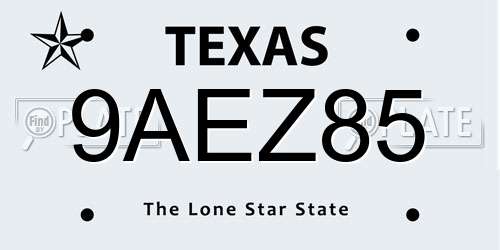 9AEZ85 Texas License Plate