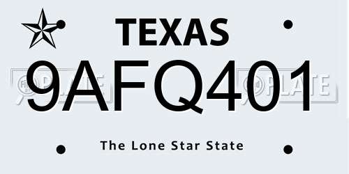 9AFQ401 Texas License Plate