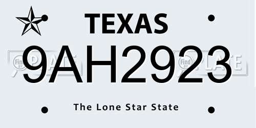 9AH2923 Texas License Plate