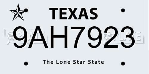 9AH7923 Texas License Plate