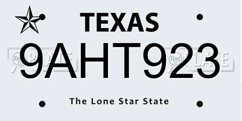 9AHT923 Texas License Plate