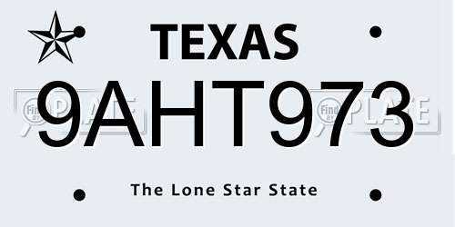 9AHT973 Texas License Plate