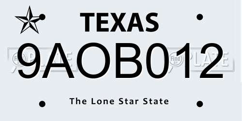 9AOB012 Texas License Plate
