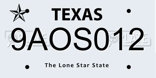 9AOS012 Texas License Plate