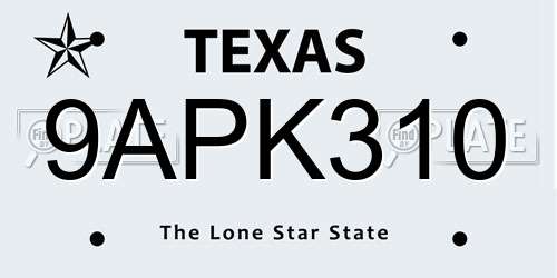 9APK310 Texas License Plate