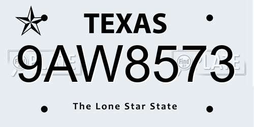 9AW8573 Texas License Plate