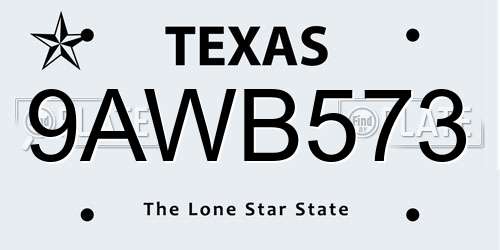 9AWB573 Texas License Plate