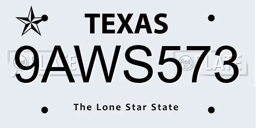 9AWS573 Texas License Plate