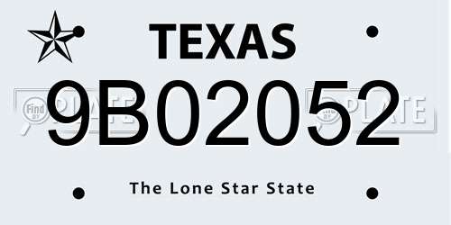 9B02052 Texas License Plate