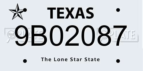 9B02087 Texas License Plate